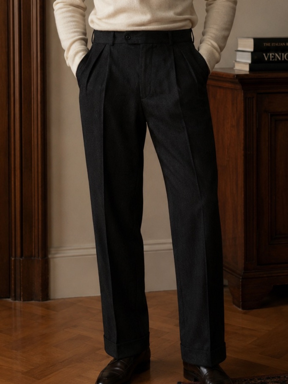 CHAPS Vintage Wool Cuffed Pleated Dress Pants Slacks Straight Relaxed Fit Men’s